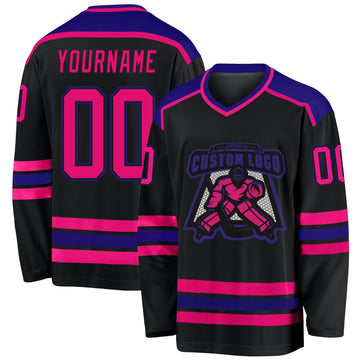 Uksn Individuelles Schwarz Hot Pink-Dunkelviolett Eishockey-Trikot