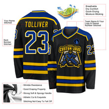 Laden Sie das Bild in den Galerie-Viewer, Uksn Individuelles Schwarz Royalblau-Gold Eishockey-Trikot
