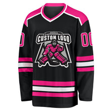 Laden Sie das Bild in den Galerie-Viewer, Uksn Individuelles Schwarz Hot Pink-Weiß Eishockey-Trikot
