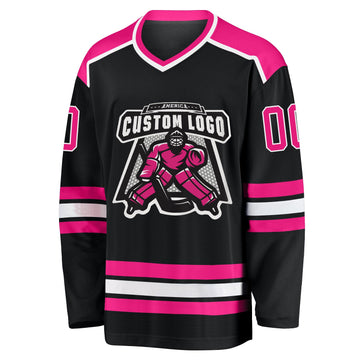 Uksn Individuelles Schwarz Hot Pink-Weiß Eishockey-Trikot