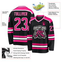 Laden Sie das Bild in den Galerie-Viewer, Uksn Individuelles Schwarz Hot Pink-Weiß Eishockey-Trikot
