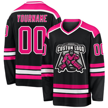Uksn Individuelles Schwarz Hot Pink-Weiß Eishockey-Trikot