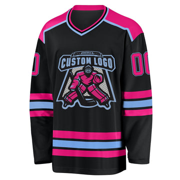 Uksn Individuelles Schwarz Hot Pink-Hellblau Eishockey-Trikot