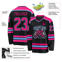 Laden Sie das Bild in den Galerie-Viewer, Uksn Individuelles Schwarz Hot Pink-Hellblau Eishockey-Trikot
