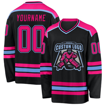 Uksn Individuelles Schwarz Hot Pink-Hellblau Eishockey-Trikot