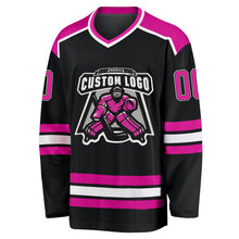 Laden Sie das Bild in den Galerie-Viewer, Uksn Individuelles Schwarz Dunkelrosa-Weiß Eishockey-Trikot
