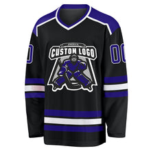 Laden Sie das Bild in den Galerie-Viewer, Uksn Individuelles Schwarz Dunkelviolett-Weiß Eishockey-Trikot
