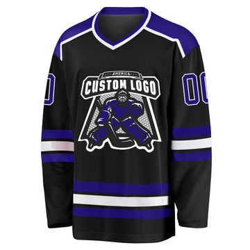 Uksn Individuelles Schwarz Dunkelviolett-Weiß Eishockey-Trikot