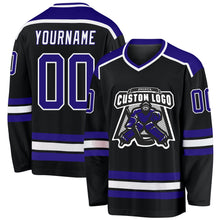 Laden Sie das Bild in den Galerie-Viewer, Uksn Individuelles Schwarz Dunkelviolett-Weiß Eishockey-Trikot
