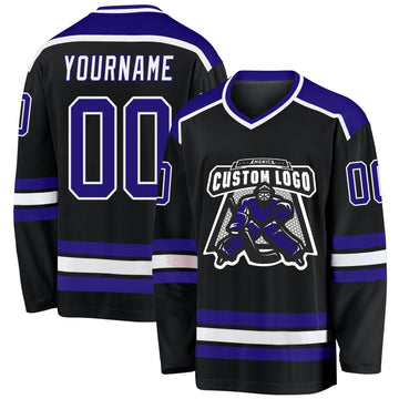 Uksn Individuelles Schwarz Dunkelviolett-Weiß Eishockey-Trikot
