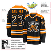 Laden Sie das Bild in den Galerie-Viewer, Uksn Individuelles Schwarz Schwarz-Bay Orange Eishockey-Trikot
