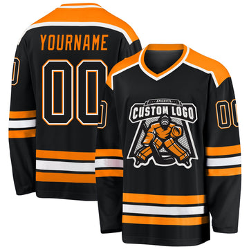 Uksn Individuelles Schwarz Schwarz-Bay Orange Eishockey-Trikot