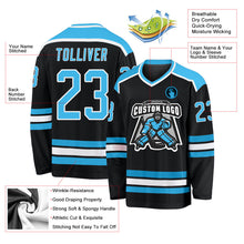 Laden Sie das Bild in den Galerie-Viewer, Uksn Individuelles Schwarz Himmelblau-Weiß Eishockey-Trikot
