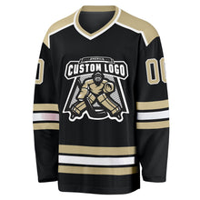 Laden Sie das Bild in den Galerie-Viewer, Uksn Individuelles Schwarz Vegas-Gold-Weiß Eishockey-Trikot
