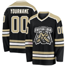 Laden Sie das Bild in den Galerie-Viewer, Uksn Individuelles Schwarz Vegas-Gold-Weiß Eishockey-Trikot
