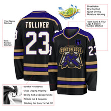 Laden Sie das Bild in den Galerie-Viewer, Uksn Individuelles Schwarz Weiß Altgold-Dunkelviolett Eishockey-Trikot
