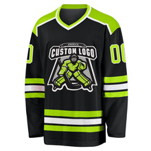 Laden Sie das Bild in den Galerie-Viewer, Uksn Individuelles Schwarz Neongrün-Weiß Eishockey-Trikot
