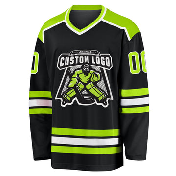 Uksn Individuelles Schwarz Neongrün-Weiß Eishockey-Trikot