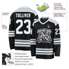 Laden Sie das Bild in den Galerie-Viewer, Uksn Individuelles Schwarz Weiß-Silber Eishockey-Trikot

