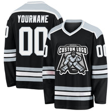 Laden Sie das Bild in den Galerie-Viewer, Uksn Individuelles Schwarz Weiß-Silber Eishockey-Trikot
