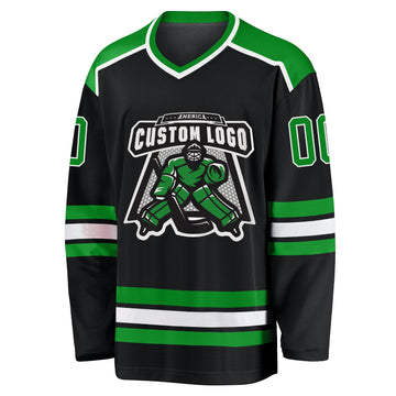Uksn Individuelles Schwarz Grasgrün-Weiß Eishockey-Trikot