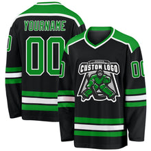 Laden Sie das Bild in den Galerie-Viewer, Uksn Individuelles Schwarz Grasgrün-Weiß Eishockey-Trikot
