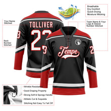 Laden Sie das Bild in den Galerie-Viewer, Uksn Individuelles Schwarz Weiß-Rot Eishockey-Trikot mit Schnürkragen
