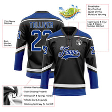Laden Sie das Bild in den Galerie-Viewer, Uksn Individuelles Schwarz Royalblau-Weiß Eishockey-Trikot mit Schnürkragen
