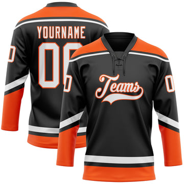 Uksn Individuelles Schwarz Weiß-Orange Eishockey-Trikot mit Schnürkragen