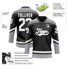 Laden Sie das Bild in den Galerie-Viewer, Uksn Individuelles Schwarz Weiß-Grau Eishockey-Trikot mit Schnürkragen
