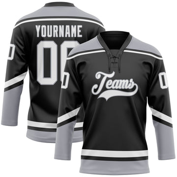 Uksn Individuelles Schwarz Weiß-Grau Eishockey-Trikot mit Schnürkragen