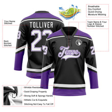 Laden Sie das Bild in den Galerie-Viewer, Uksn Individuelles Schwarz Weiß-Violett Eishockey-Trikot mit Schnürkragen
