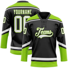 Laden Sie das Bild in den Galerie-Viewer, Uksn Individuelles Schwarz Weiß-Neongrün Eishockey-Trikot mit Schnürkragen
