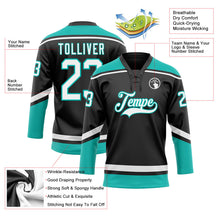Laden Sie das Bild in den Galerie-Viewer, Uksn Individuelles Schwarz Weiß-Aqua Eishockey-Trikot mit Schnürkragen
