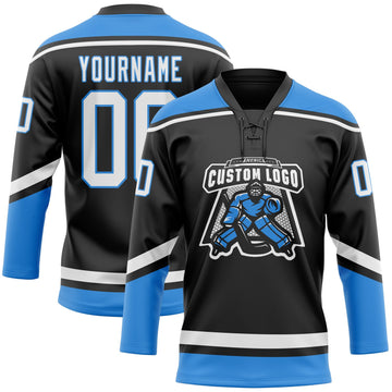 Uksn Individuelles Schwarz Weiß-Puderblau Eishockey-Trikot mit Schnürkragen