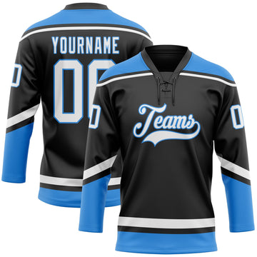Uksn Individuelles Schwarz Weiß-Puderblau Eishockey-Trikot mit Schnürkragen