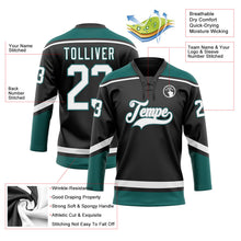 Laden Sie das Bild in den Galerie-Viewer, Uksn Individuelles Schwarz Weiß Grau-Mitternachtsgrün Eishockey-Trikot mit Schnürkragen
