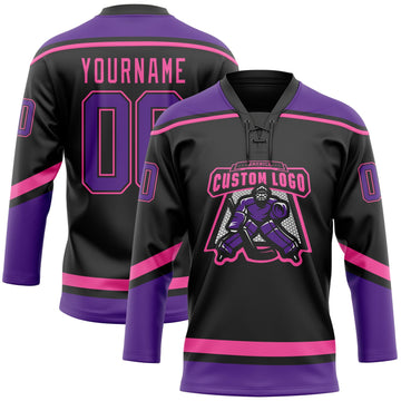 Uksn Individuelles Schwarz Violett-Pink Eishockey-Trikot mit Schnürkragen