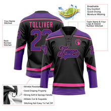 Laden Sie das Bild in den Galerie-Viewer, Uksn Individuelles Schwarz Violett-Pink Eishockey-Trikot mit Schnürkragen
