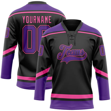 Uksn Individuelles Schwarz Violett-Pink Eishockey-Trikot mit Schnürkragen