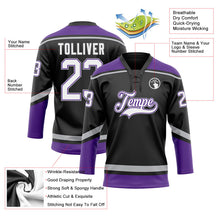 Laden Sie das Bild in den Galerie-Viewer, Uksn Individuelles Schwarz Weiß Violett-Grau Eishockey-Trikot mit Schnürkragen
