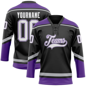 Uksn Individuelles Schwarz Weiß Violett-Grau Eishockey-Trikot mit Schnürkragen