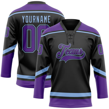 Uksn Individuelles Schwarz Violett-Hellblau Eishockey-Trikot mit Schnürkragen