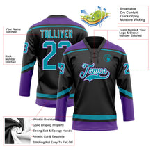 Laden Sie das Bild in den Galerie-Viewer, Uksn Individuelles Schwarz Petrol-Weiß Eishockey-Trikot mit Schnürkragen
