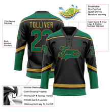 Laden Sie das Bild in den Galerie-Viewer, Uksn Individuelles Schwarz Kelly-Grün-Altgold Eishockey-Trikot mit Schnürkragen
