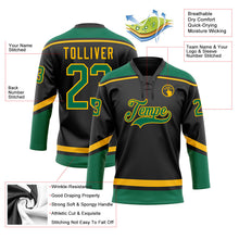 Laden Sie das Bild in den Galerie-Viewer, Uksn Individuelles Schwarz Kelly-Grün-Gold Eishockey-Trikot mit Schnürkragen
