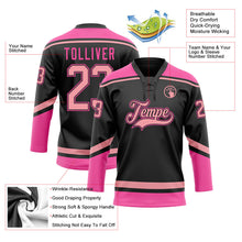 Laden Sie das Bild in den Galerie-Viewer, Uksn Individuelles Schwarz Mittelrosa-Pink Eishockey-Trikot mit Schnürkragen
