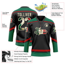 Laden Sie das Bild in den Galerie-Viewer, Uksn Individuelles Schwarz Vintage Mexikanische Flagge Creme Kelly-Grün-Rot Eishockey-Trikot mit Schnürkragen
