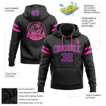 Uksn Individuelles Bestickt Schwarz Violett-Pink Football Pullover Sweatshirt Hoodie