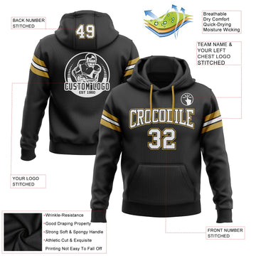 Uksn Individuelles Bestickt Schwarz Weiß-Altgold Football Pullover Sweatshirt Hoodie